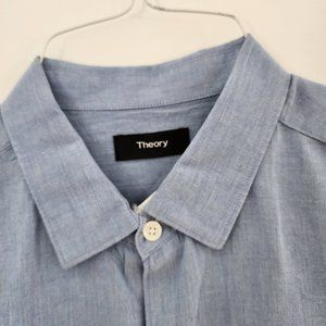 THEORY Mens Long Sleeve Blue Shirt Button Down Shirt Sz L
